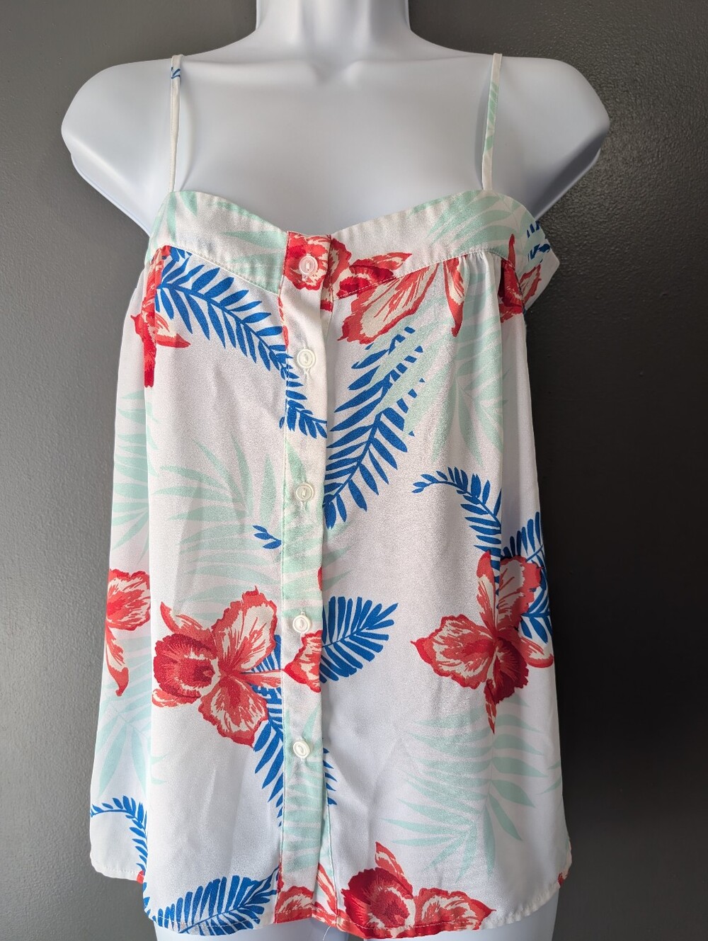 Charlotte Russe Tropical Floral Button Front Cami Tank Top Small Y2K Vacation